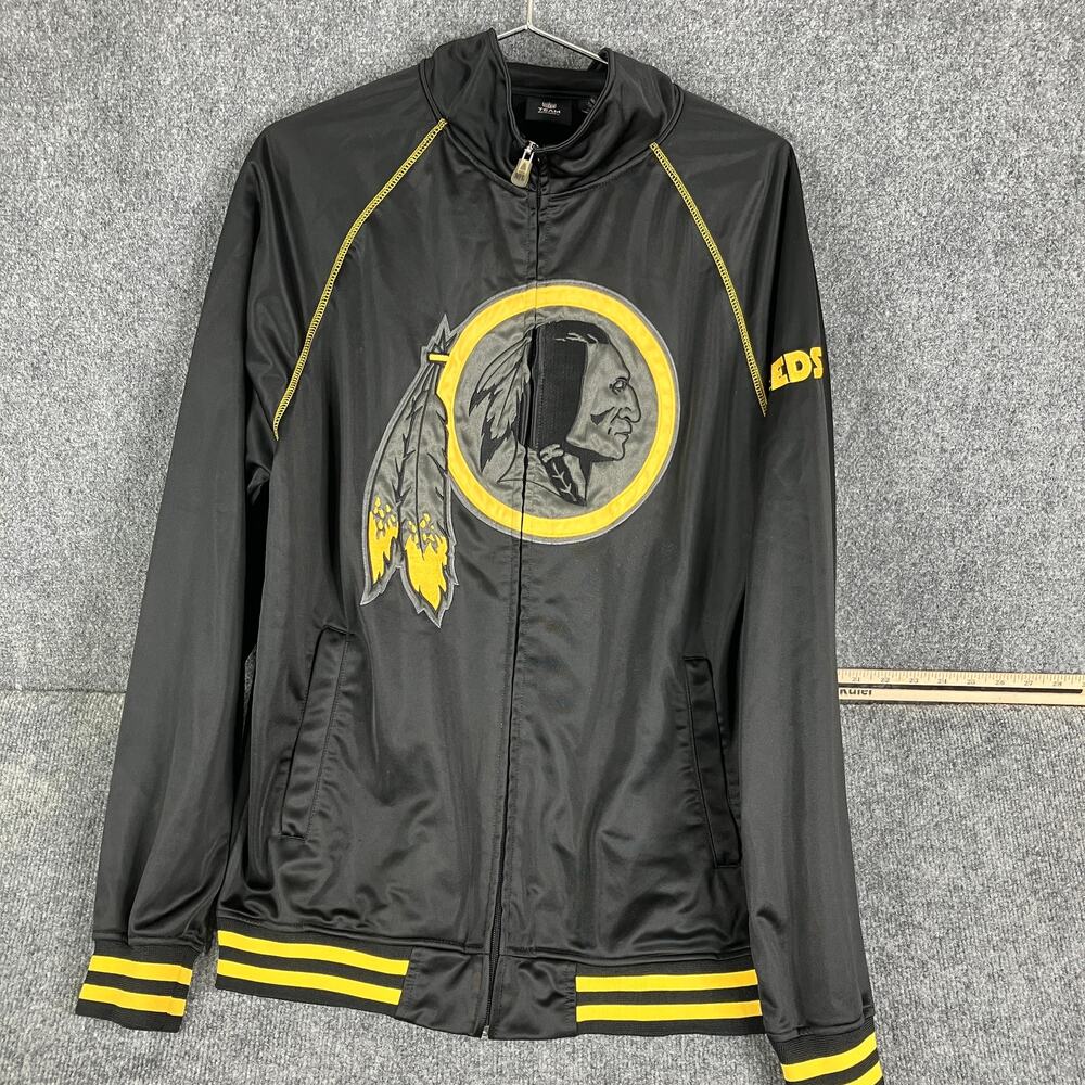 NFL Redskins Track Jacket Mens LT Black Yellow Full‎ Zip Team Logo Lightweight